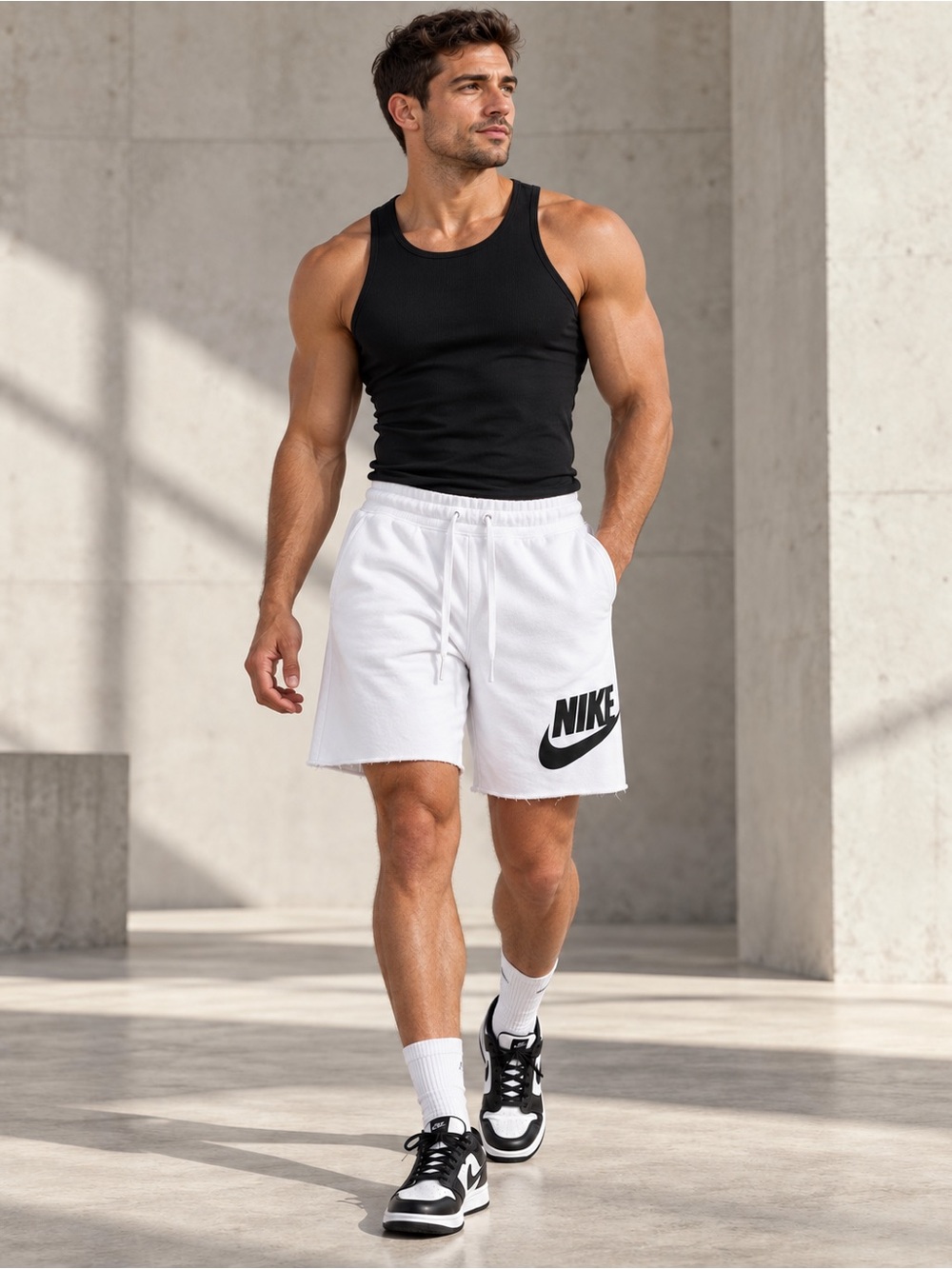 NIKE Sportswear Club Alumni White Raw Hem Bermuda Shorts Men’s Small